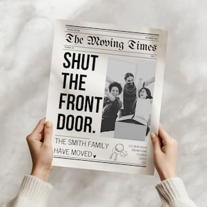 Moving house Newspaper card Template, Editable Canva address change newspaper, We Moved Printable Card, moving house digital announcement