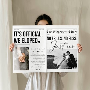Modèle de faire-part de fuite dans le journal Faire-part de fuite modifiable, Canva Design avis de fuite imprimable faire-part de mariage