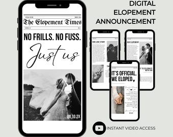 Digital Newspaper Elopement Announcement Template Editable elopement Announcement Card Canva Printable Elopement Notice Wedding Announcement