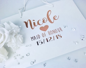 Rose gold bridal gift bag, personalised bridal bag, small bridesmaid gift bag, maid of honour gift bag, gift bag, bridal party present bag