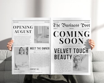 Canva Business Newspaper Template, Business Announcement Newspaper For Photography, Editable Large Newspaper New Business Announcement,