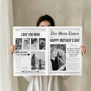 Plantilla de periódico del Día de la Madre Periódico editable de Canva Regalo del Día de la Madre Idea de tarjeta personalizada única para el Día de la Madre Ramo de flores para mamás
