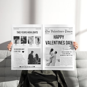 Szablon gazety walentynkowej, edytowalny prezent walentynkowy Canva Newspaper, wyjątkowy pomysł na spersonalizowaną kartkę walentynkową, papier pocztowy Kupidynów