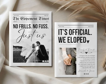 Printable Elopement Notice Wedding Announcement Newspaper Elopement Announcement Template Editable elopement Announcement Card, Canva Design