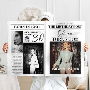 Birthday Newspaper Template, Editable Canva Newspaper Birthday invitation, unique personalised birthday invitation Newspaper For Photography