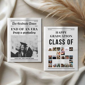 Lembrança para impressão de anúncio de formatura, modelo de jornal de formatura, jornal de formatura editável Canva, presente de formatura, fotografia de formatura