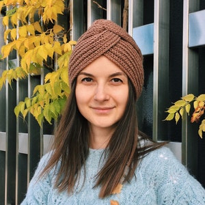 Brown turban for women Chemo headwear gifts Knit ladies turban hat wool beanie fashion turban no tie