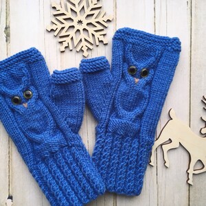 Fingerless mittens woman Christmas Wool gloves Mitts for girl Owl lovers gift Animal mittens Owl knit gifts Warm present for sister image 5