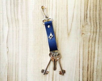 Leather Keychain Hairdresser Gift Blue Key Holder Handmade Gift Leather Accessories Key Fob Hairstylist Gift Leather Goods