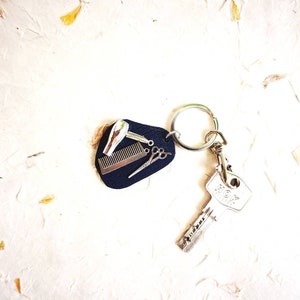 Hairdresser Gift Leather Keychain Key Holder Handmade Gift Leather Accessories Key Fob Blue Keychain Hairstylist Gift image 3