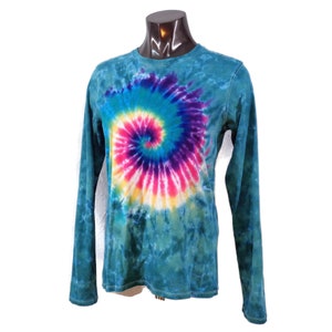 Koszula damska Tie Dye L z bawełny organicznej z długim rękawem, kolorowa, unosząca się spirala, rozmiar damski, duży, psychodeliczny, festiwalowy top, niesamowity styl Blossom