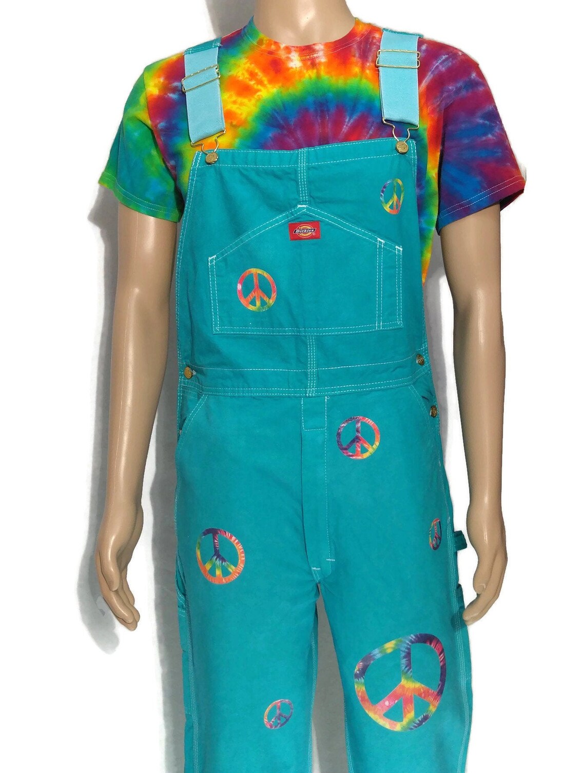 Tie Dye Overalls With Rainbow Peace Signs Dickies Brand Etsy