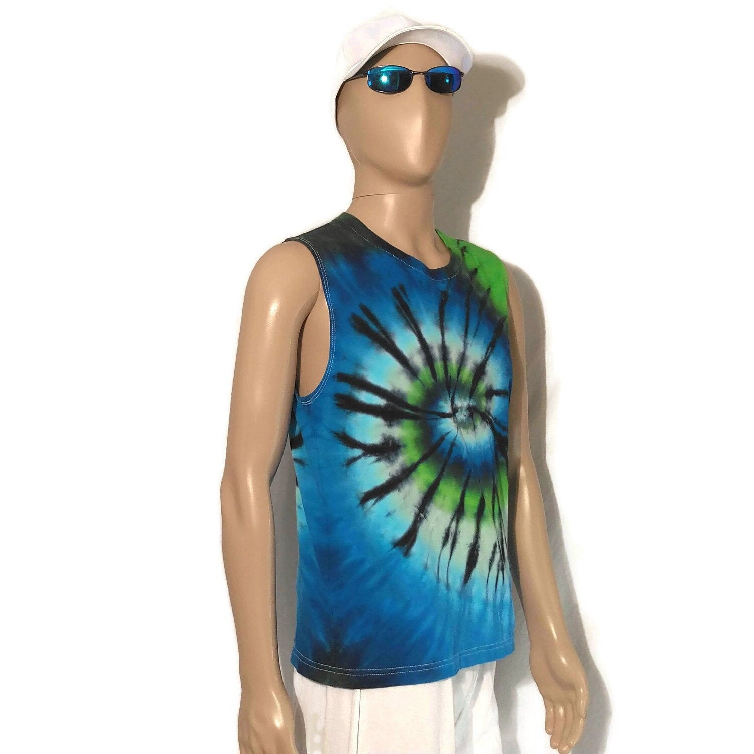 Tie Dye Sleeveless Shirt Men's Size Large Black Blue and Etsy