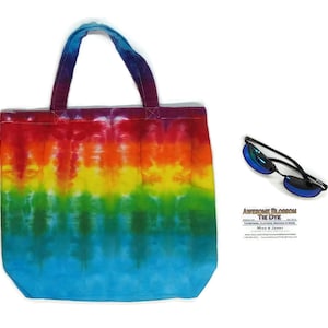 Tie Dye Tote Bag 100% Algodón Rainbow Book / Bolsa de playa Fuerte Llevar Todo Trippy Bolsa de Compras Hippie Festival Gear Impresionante Estilo Flor