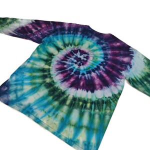 Ice Dye T-Shirt Size XL Men&#39;s Colorful Long Sleeve Teal & Purple Spiral Psychedelic Festival Wear Extra Large Gear Awesome Blossom Style