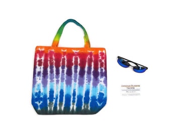 Tie Dye Tote Bag 100% Cotton Rainbow Strong Carry All Shopping Beach Festival Bag Awesome Blossom Style