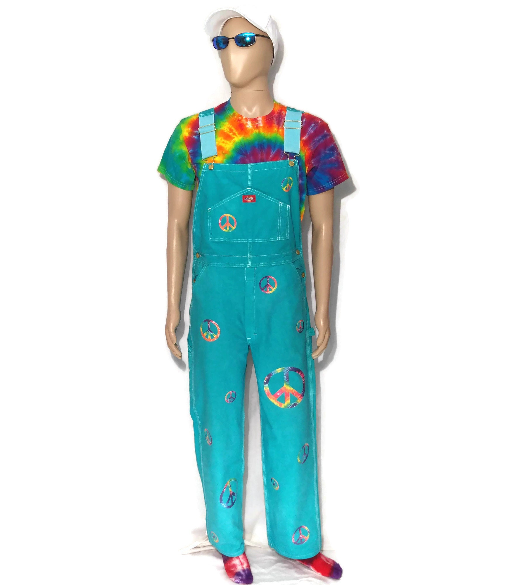 Tie Dye Overalls With Rainbow Peace Signs Dickies Brand Etsy