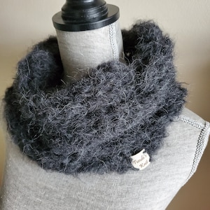 Hand Knit Alpaca Cowl: Soft Black Neck Warmer