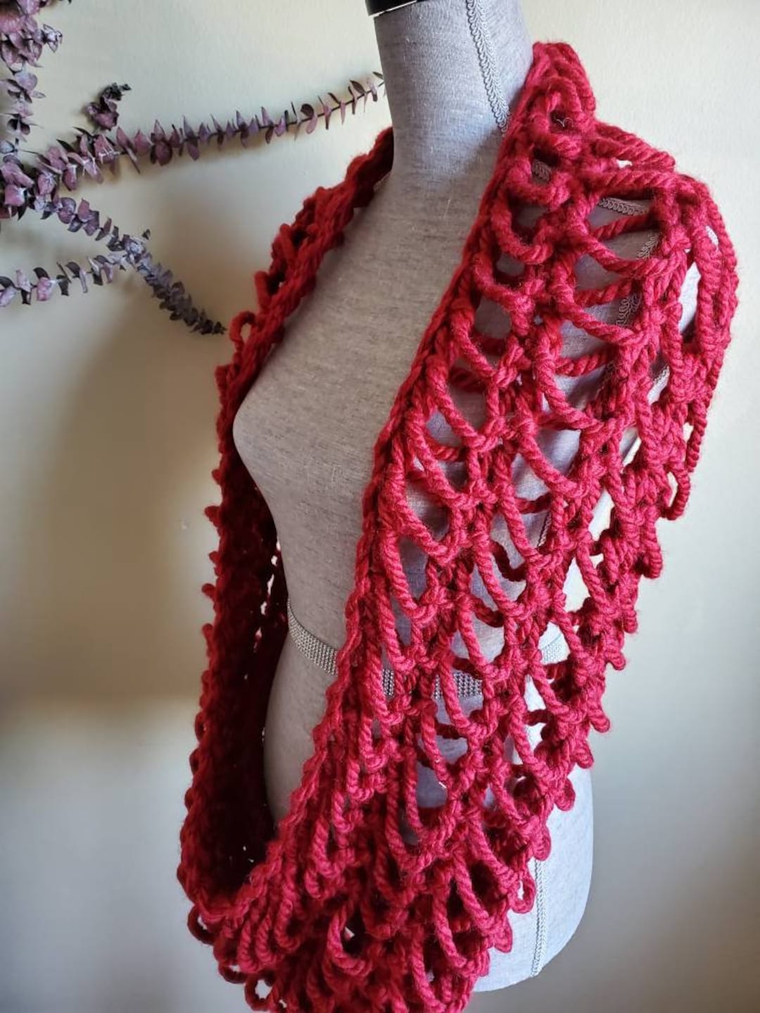 Hand Knit Red Chunky Infinity Scarf: Acrylic Wool Cowl Neck Warmer - Etsy