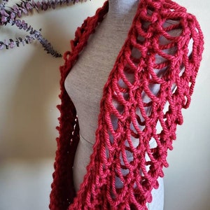 Unisex Retro Red Chunky Infinity Scarf, Soft Avrylic Wool, Hipsters Hand Knit Scarf Women, Cowl Neck Warmer, Winter Men Scarf, Gift for her