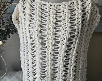 Hand Knitted Cotton Vest Top: Off White Layering Top