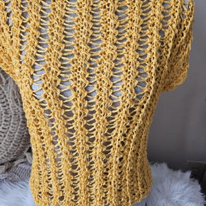 Hand Knitted Cotton Vest: Yellow Layering Top, S-XL