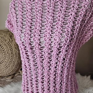 Hand Knitted Cotton Vest: Pink Layering Top, Summer Cover