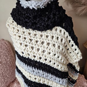 Hand Knit Wool Blend Poncho with Cowl Neck Shoulder Warmer