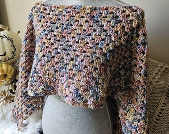 Crochet Sweater Poncho, Fall Colors, Shoulder Warmer, Loose Knit