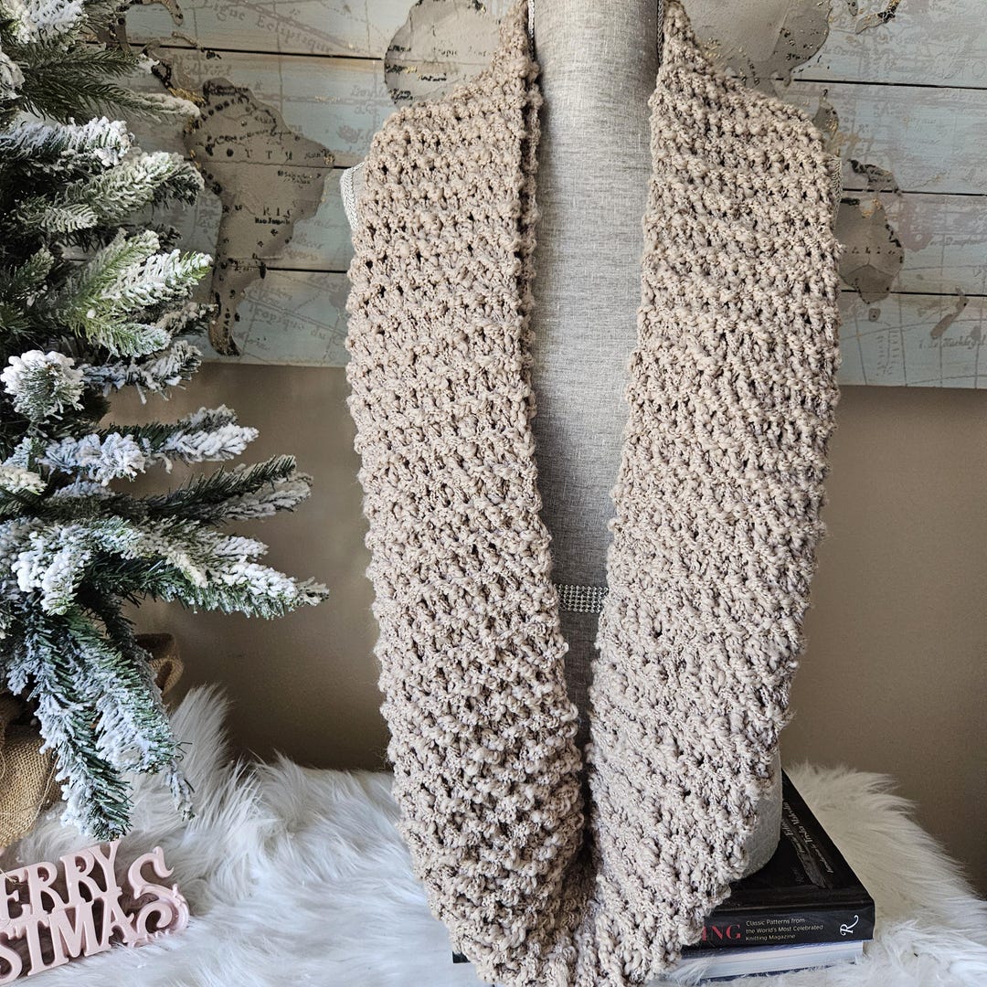 Hand Knit Chunky Infinity Scarf Camel Color Soft Boucle Loose Knitted ...