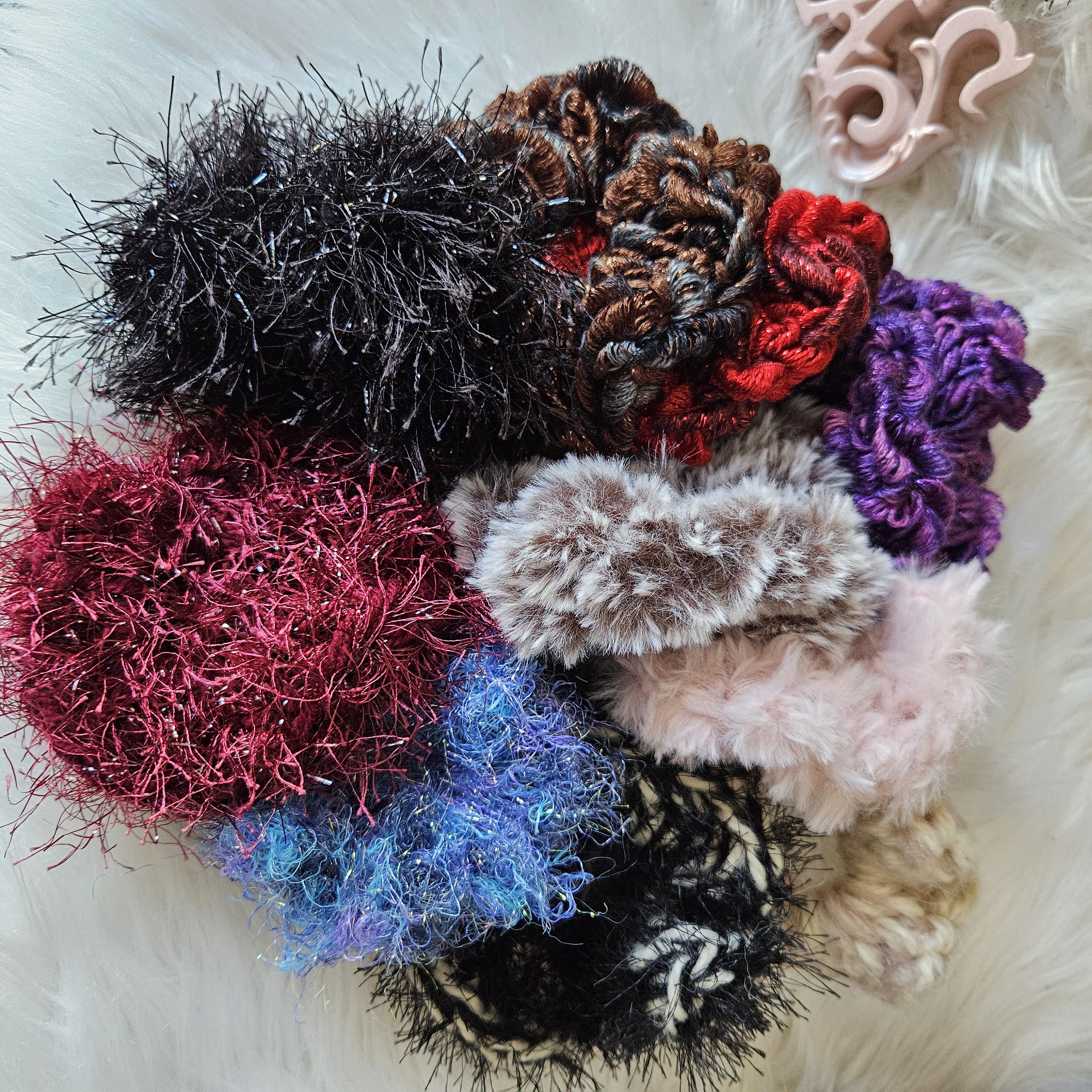 Handmade Glitter Faux Fur Crocheted Scrunchies: Luxury Hair  display picture 3