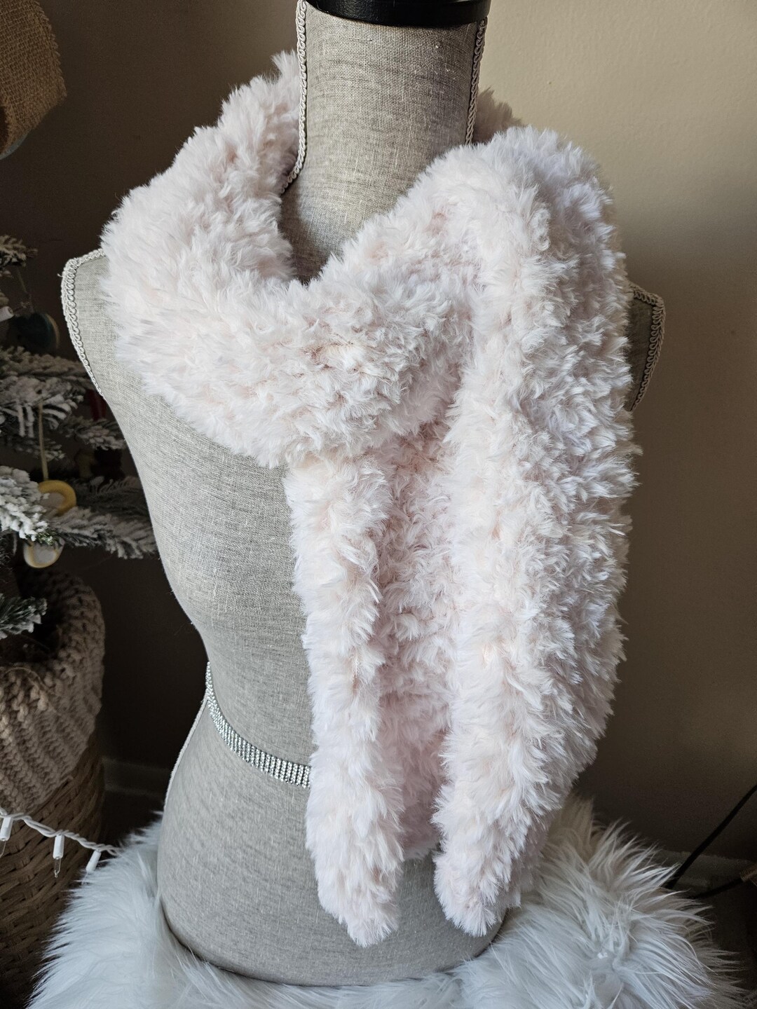 Hand Knit Faux Fur Scarf, Soft Light Pink Winter Scarf - Etsy