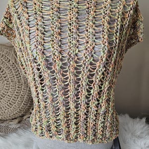 Hand Knitted Cotton Vest: Lime Green Peach Mix - S to XL Layering Top