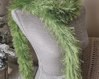 Hand Knit Apple Green Eyelash Fur Scarf: Soft Touch, Warm