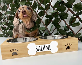 Personalised Wooden and Stainless Steel Dog Bowl | Dog Food Bowl | Cat Food Bowl | Water Bowl | Small Dog Bowl