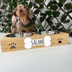 Personalised Wooden and Stainless Steel Dog Bowl | Dog Food Bowl | Cat Food Bowl | Water Bowl | Small Dog Bowl