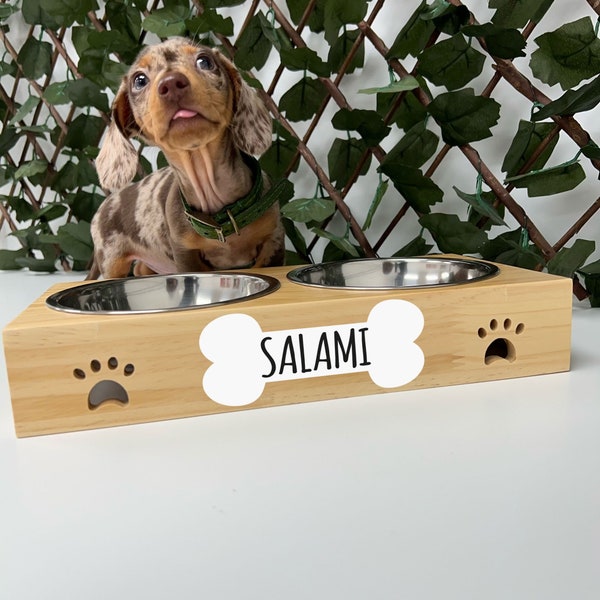 Personalised Wooden and Stainless Steel Dog Bowl | Dog Food Bowl | Cat Food Bowl | Water Bowl | Small Dog Bowl