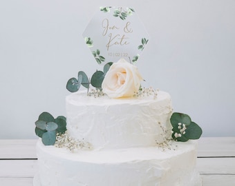 Personalised Acrylic Eucalyptus Cake Topper, Acrylic Cake Topper, Wedding Cake Topper | Mr and Mrs Cake Topper