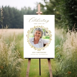 Personalized Funeral Memorial Sign: Elegant Celebration of Life Poster Funeral Memorial Wake Golden Circle