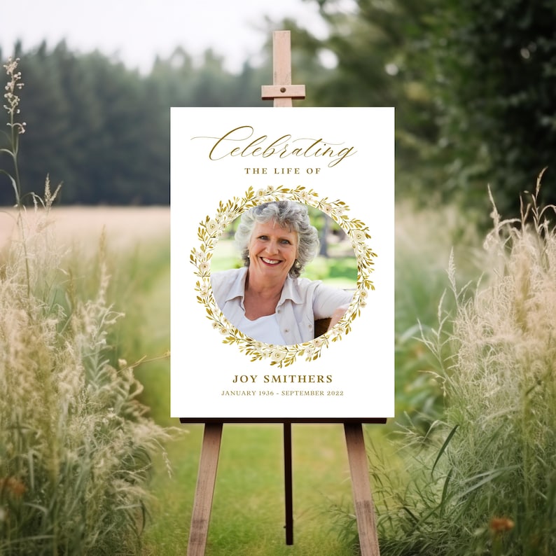 Personalized Funeral Memorial Sign: Elegant Celebration of Life Poster Funeral Memorial Wake Golden Circle