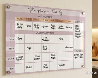 Agenda familial de repas lavable en plexiglas : organiseur d'activités réutilisable