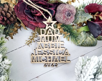 Rustic Family Names Christmas Tree Ornament | Personalised Tree Decoration | Family Names Bauble
