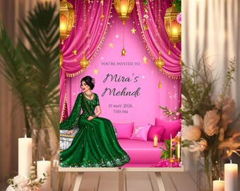 Personalized Mehndi Sign | Asian Wedding, Haldi Ceremony Decor (Foamboard)