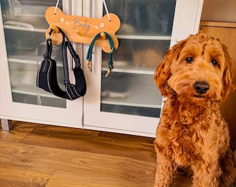 Personalised Wooden Hanging Bone Shape Multi Dog Lead Holder
