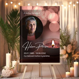 Personalized Funeral Memorial Sign: Elegant Celebration of Life Poster Funeral Memorial Wake Candle