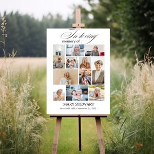 Personalized Funeral Memorial Sign: Elegant Celebration of Life Poster Funeral Memorial Wake Ivory Collage