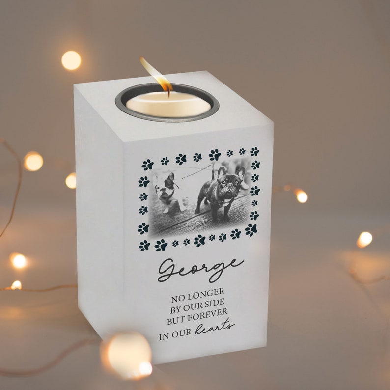 Personalised Pet Memorial Tea Light Candle Holder Remembrance Candle for dogs, cats & pets No longer by side