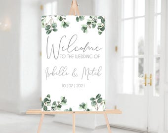 Personalized Eucalyptus Foamboard Printed Wedding Signage Welcome Seating Plan Hexagon Table Numbers Guest Book Cards and Gifts Sign