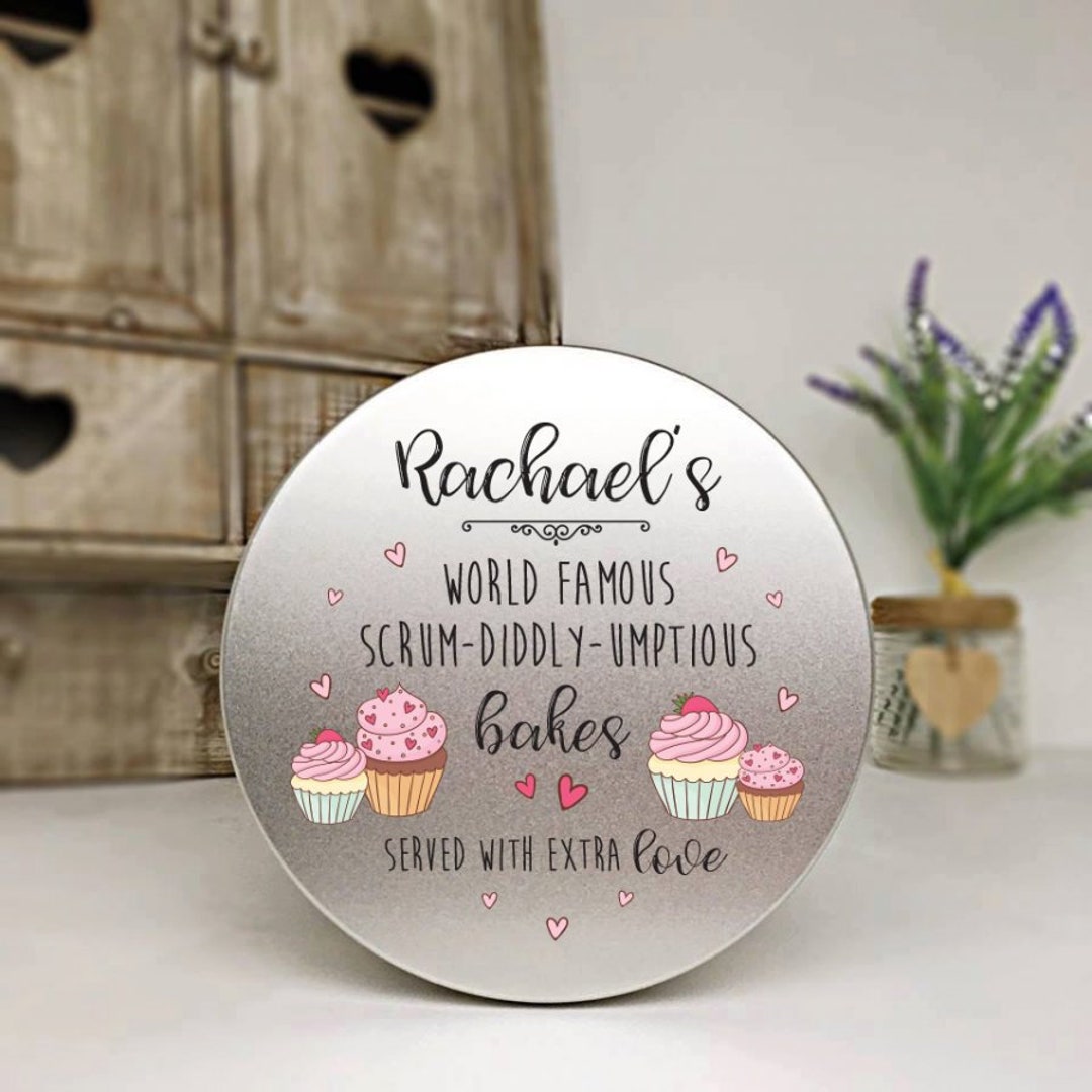 Personalised Cake Tin Scrumdidllyumptious Cake Tin Treat Tin Biscuit Tin Loaf Cake Tin Muffin