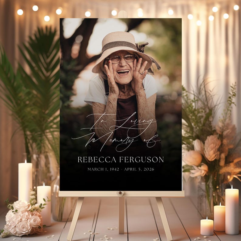 Personalized Funeral Memorial Sign: Elegant Celebration of Life Poster Funeral Memorial Wake Full Image